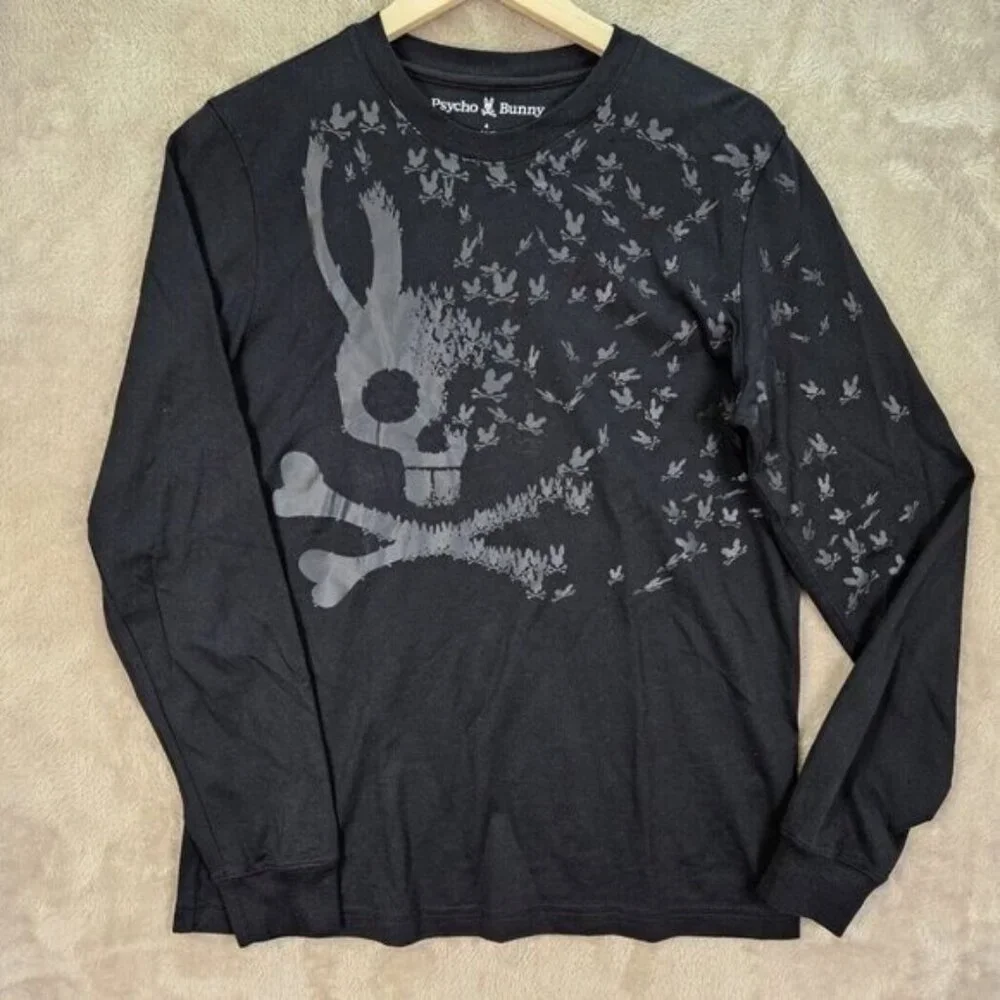 Psycho Bunny Shirt 100% Pima Cotton Long Sleeve Big Logo Graphic Print Mens Sz 4 - Picture 1 of 10